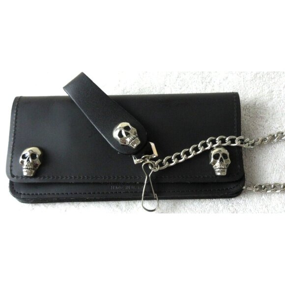 Rivet & Burr Other - Men's Genuine Leather Skull Skeleton Trucker Snap Chain Wallet Black USA Made
